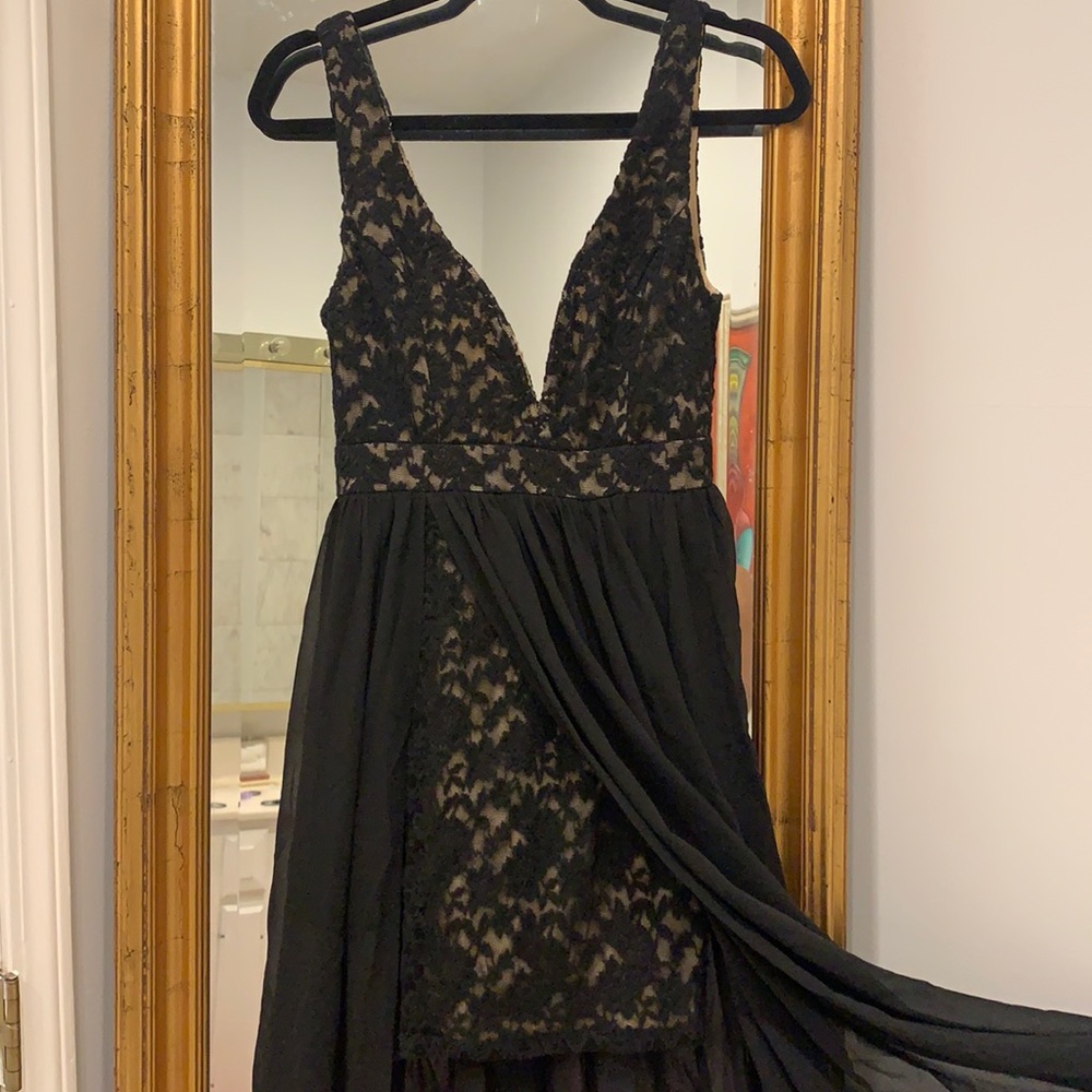 Black lace floor length gown